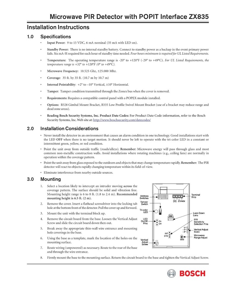 Bosch ZX835 TriTech PIR Detector With POPIT Interface