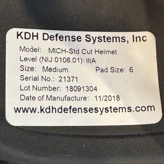KDH Defense Systems MICH Helmet NIJ IIIA Small