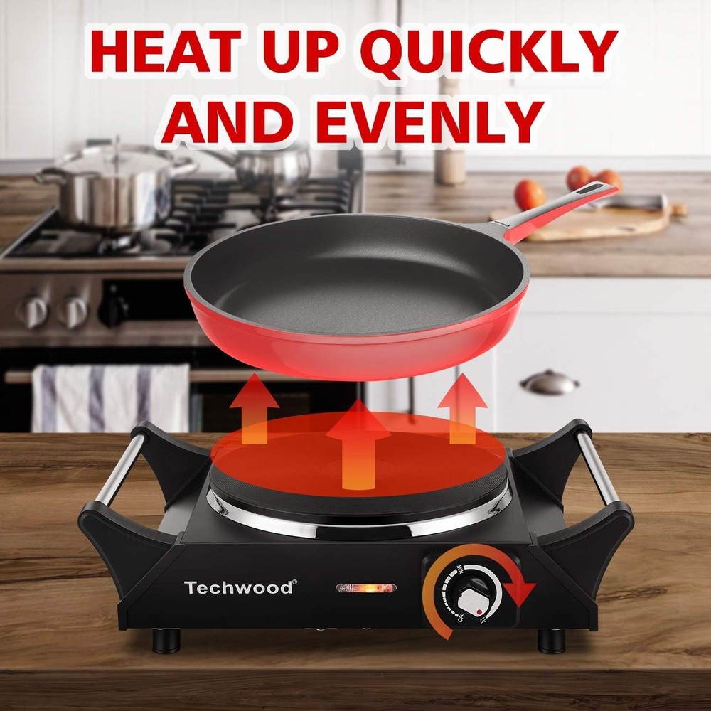 Portable 1500W Hot Plate - Adjustable Temp & Handles