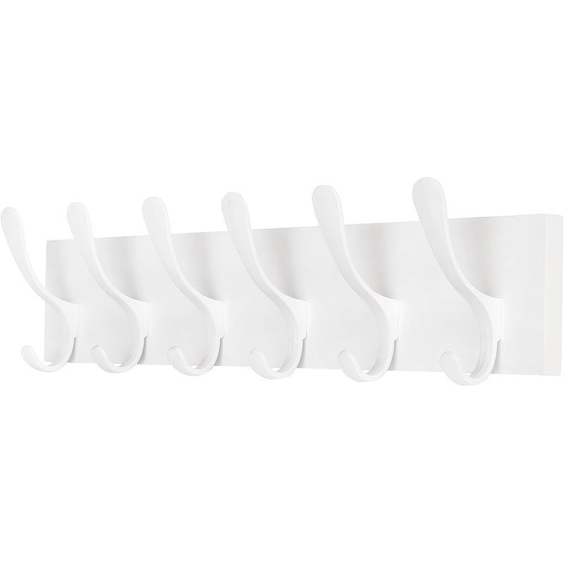 Wall Mount Coat Rack W/ 6 Sturdy Hooks Solid Pine Wood Storage Organizer New