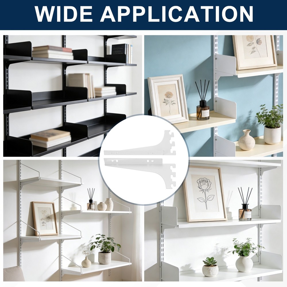 2Pcs Adjustable Shelf Brackets, 6.3" 2.3mm Upright Bracket Shelf Bracket, White