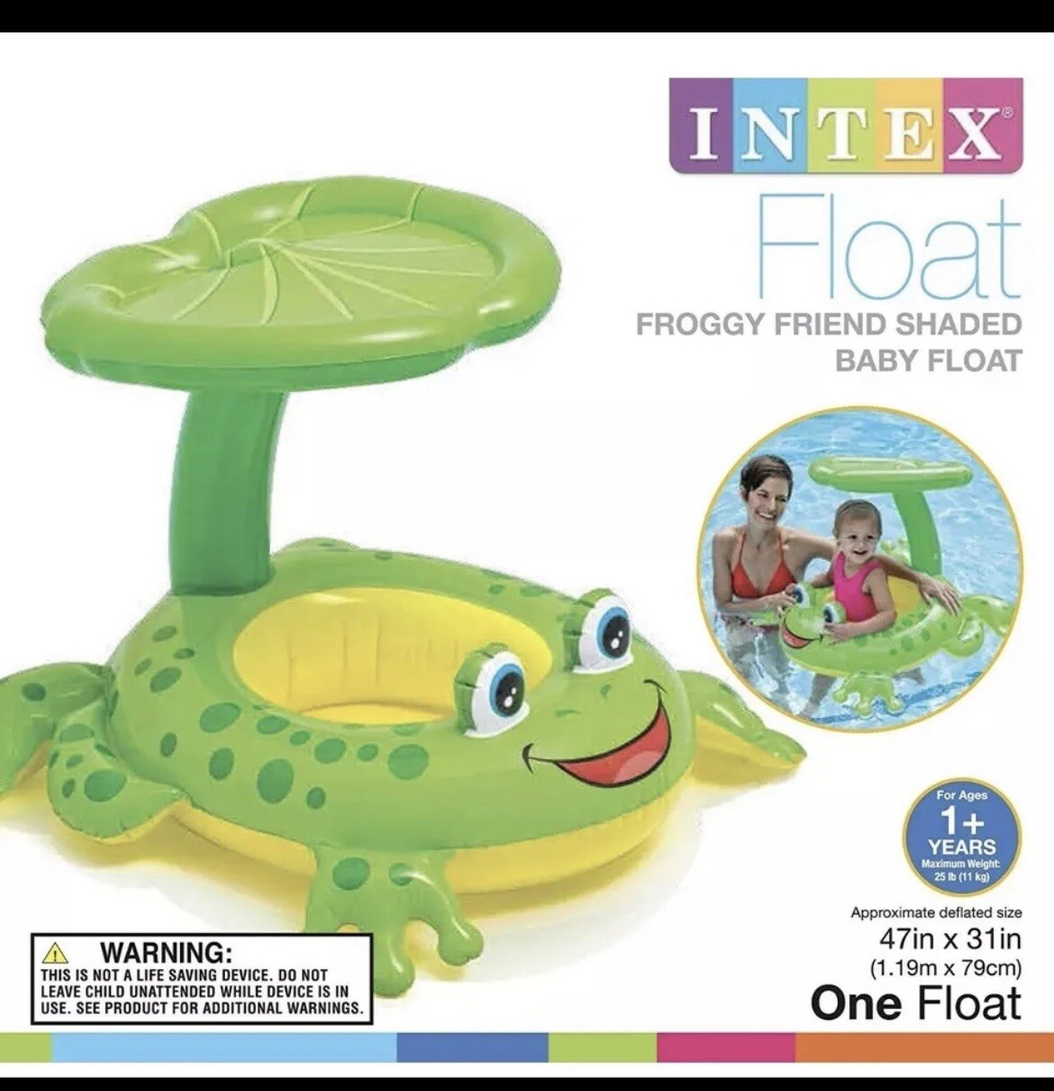 Intex Frog Friend Shaded Baby Pool Float Inflatable NEW 47"x31" Froggy
