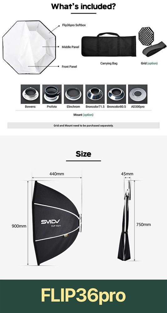 SMDV SPEED-BOX FLIP36PRO Quick Soft Diffuser f/ Bowens Elinchrom Profoto Strobe