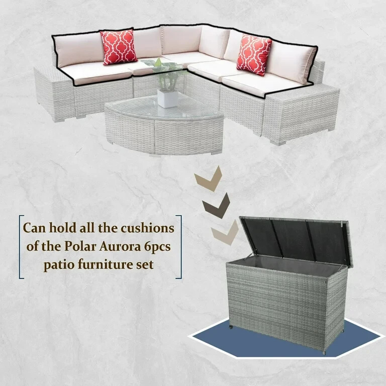 150 Gallon Outdoor Storage Deck Box Waterproof Large Patio Rattan Storage Bin GR