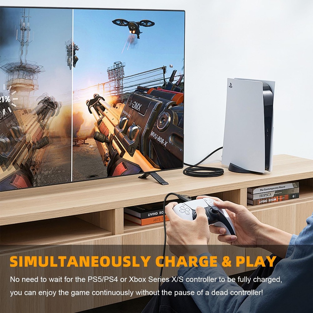 USB C/Micro 2-in-1Charging Cable Compatible with PS5/PS4 Controller, 6Ft Chargin