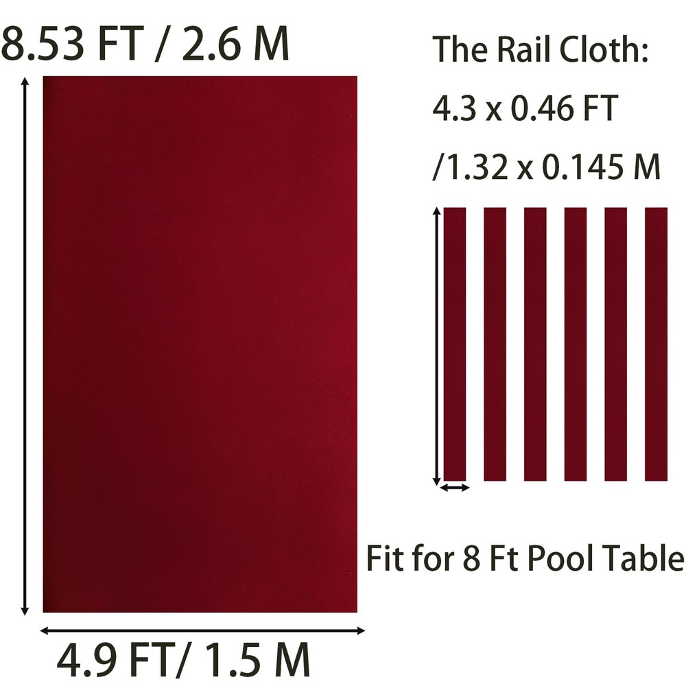 TOPZEA Billiard Cloth 8FT, Pre-Cut Pool Table Felt Replacement Kit with 6 Rail C