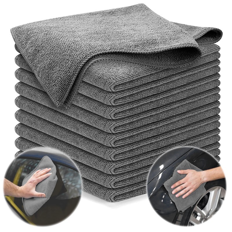 10 GREY MICROFIBRE CLOTHS 40X40 BUFFING DRYING MULTI PURPOSE CLEANING WASHABLE