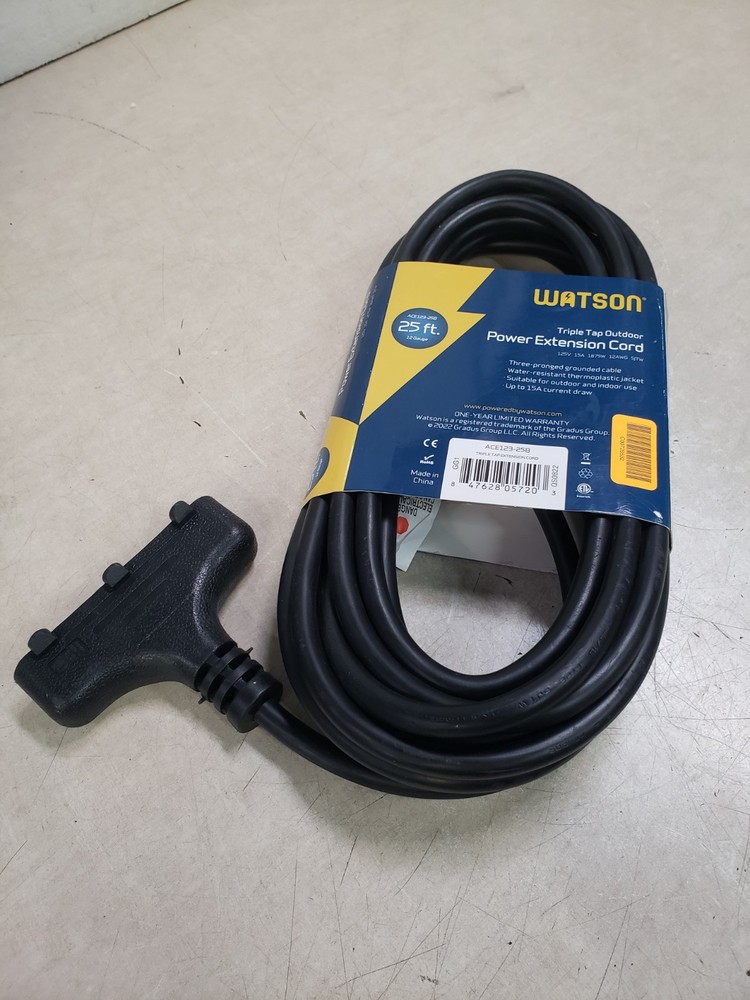 Watson Three-Tap Power Extension Cord (25', Black)