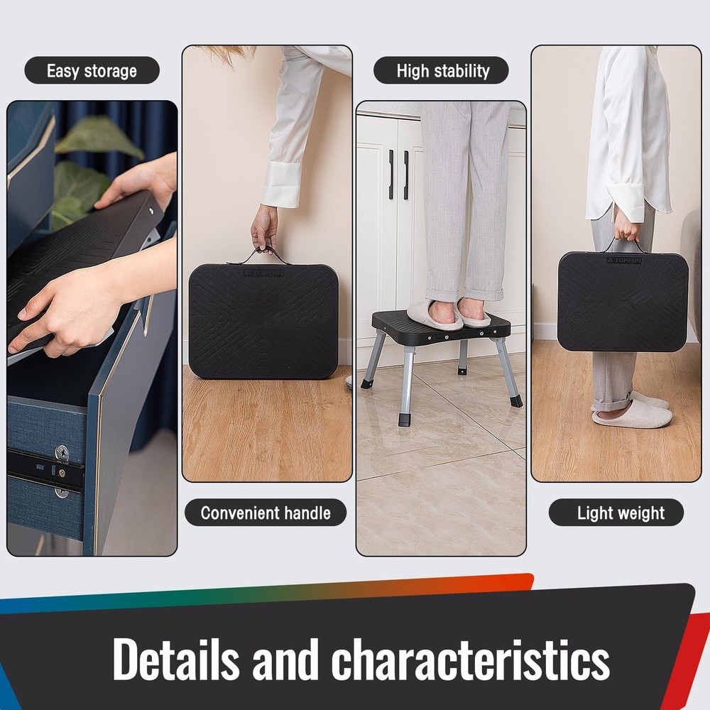 11 Folding Step Stool, Non-Slip 16x12 Large Platform, Portable Compact Sturdy...