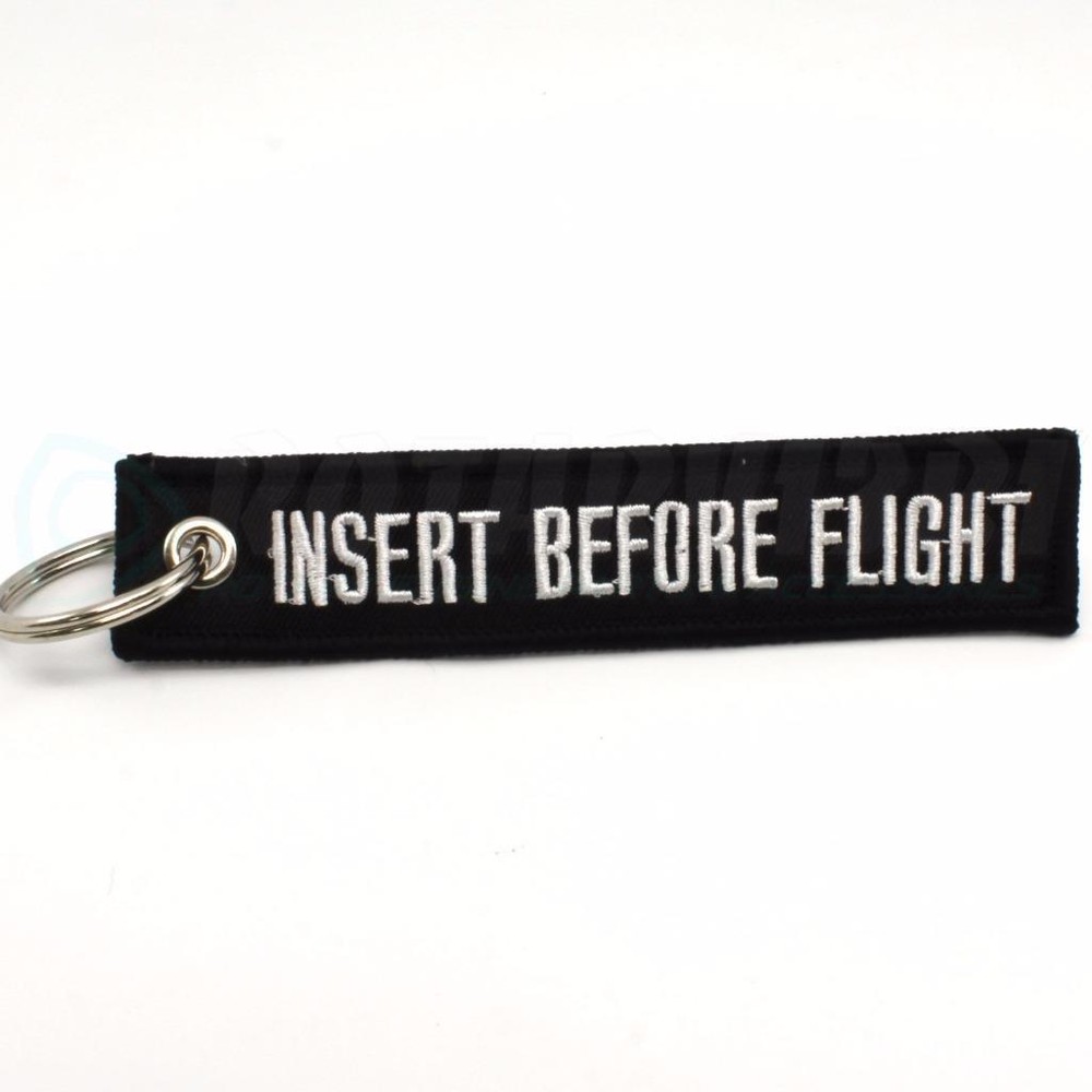 INSERT BEFORE FLIGHT QTY= 1 PC BLACK/white KEYCHAIN RING TAGS CABIN CREW PILOT