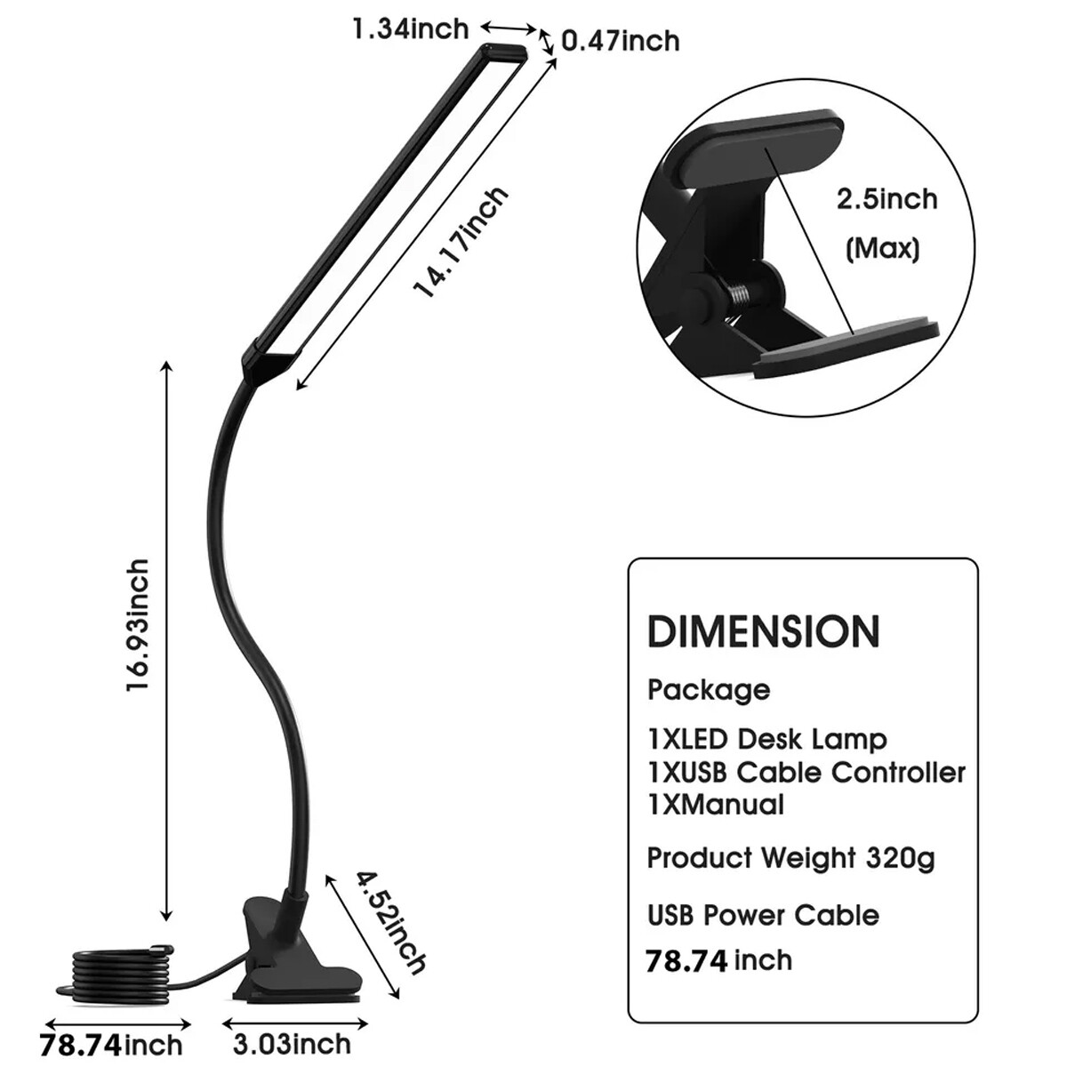 LED Desk Lamp Adjustable Swing Arm Lamp with Clamp Eye-Caring Reading Desk Light
