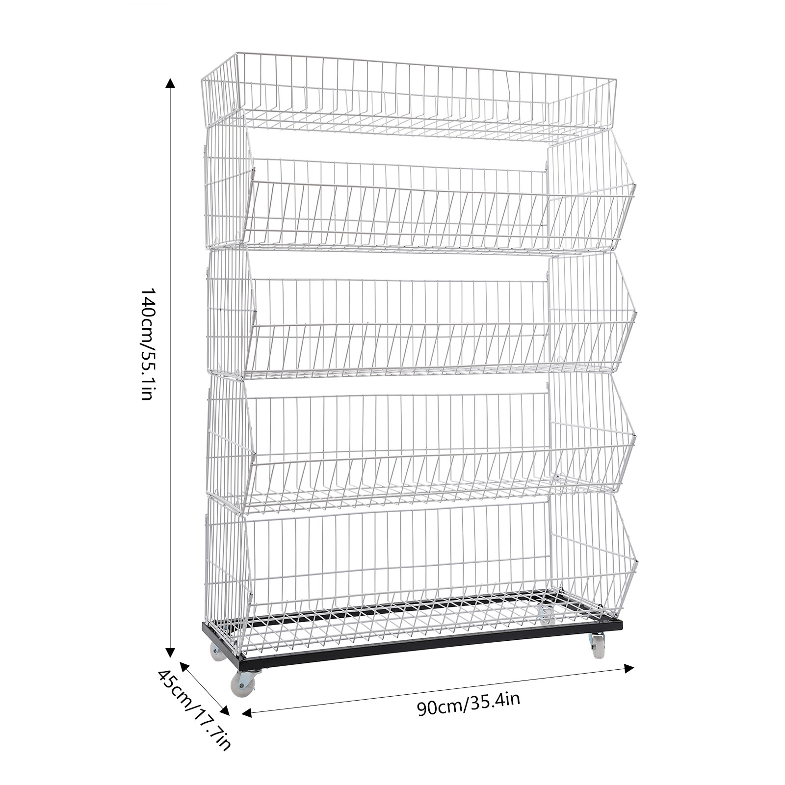 5 Tier Wire Grid Retail Display Shelf Merchandise Display Rack Stand w/4 Pulleys