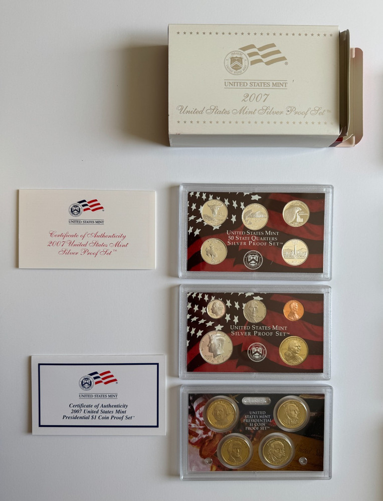 US Mint Silver Proof Set Complete Run 2002-2008 (7 Sets) OGP COA 90% Silver