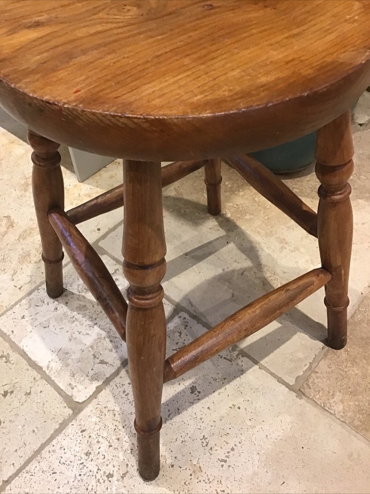 Antique Country Ash & Elm Stool Rustic Raw Solid Wood