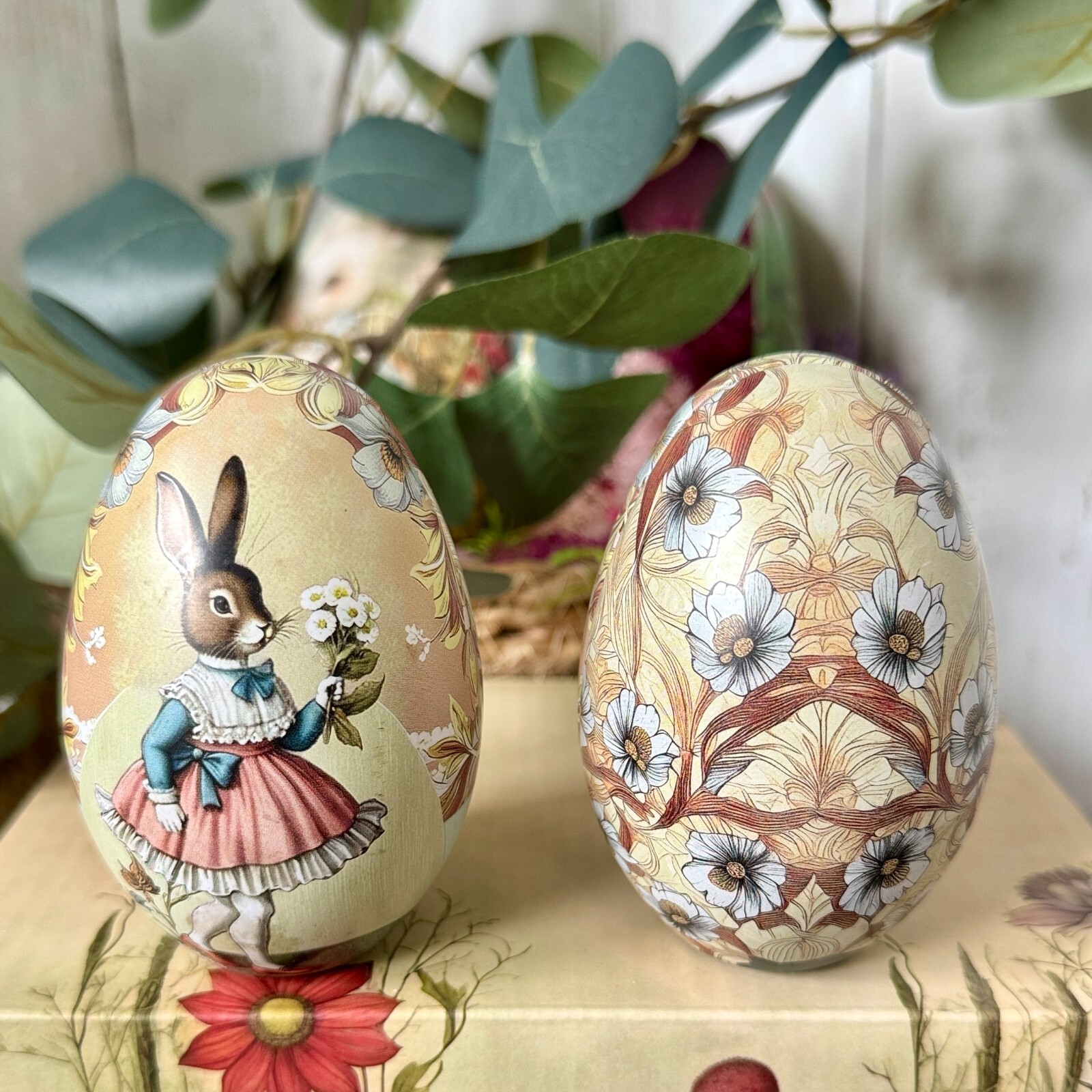 FIVE Easter Egg Tins. 5 Fillable Lithographed Metal Vintage Easter Eggs