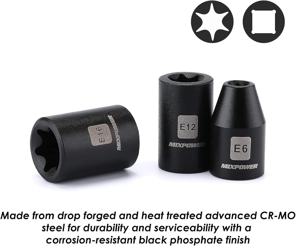 MIXPOWER 3/8" Drive Master Hex Bit Impact Socket Set, Black