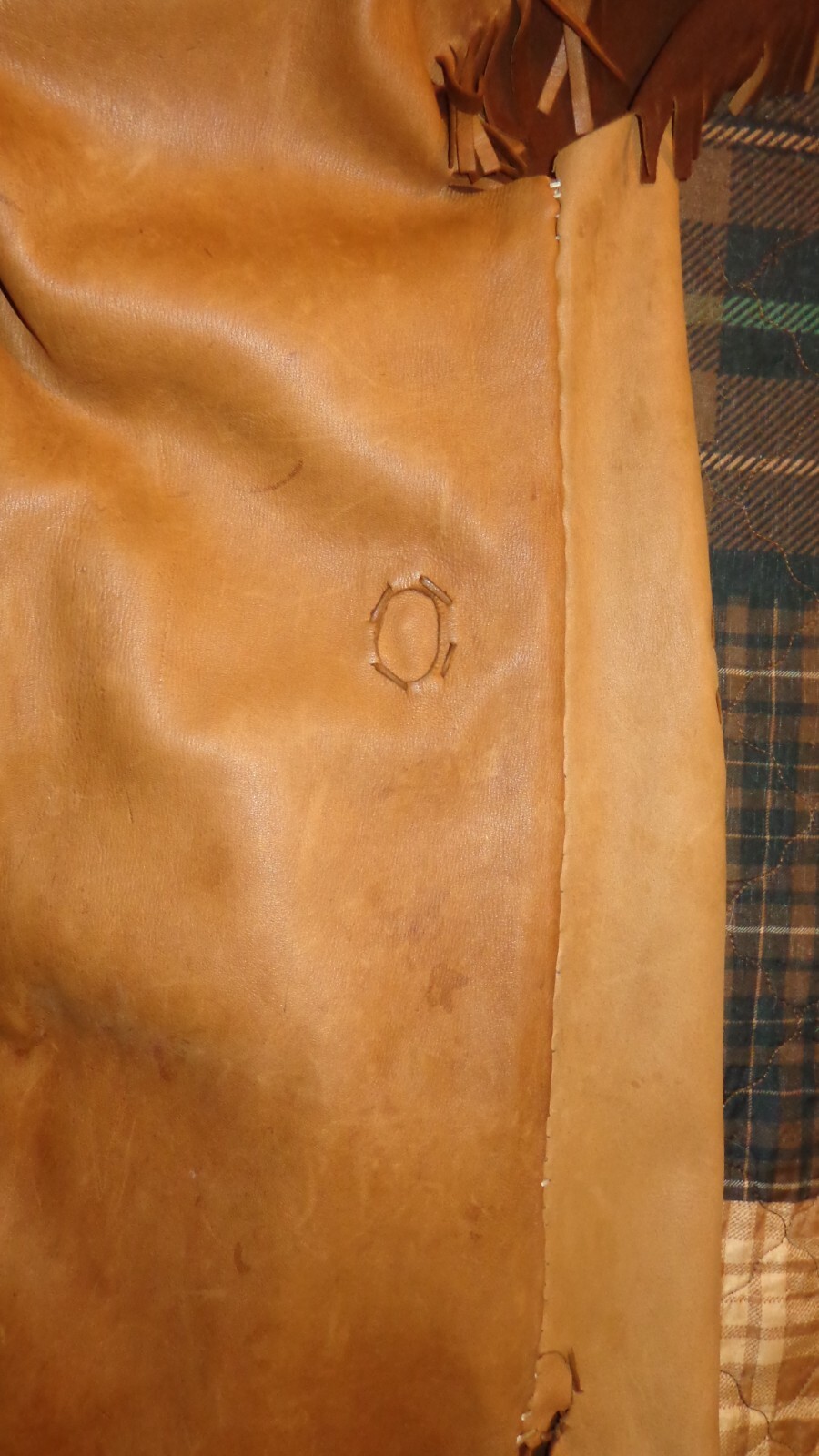 Used Vintage Buckskin Leather Suede Handmade Native American Dress Beads Fringed