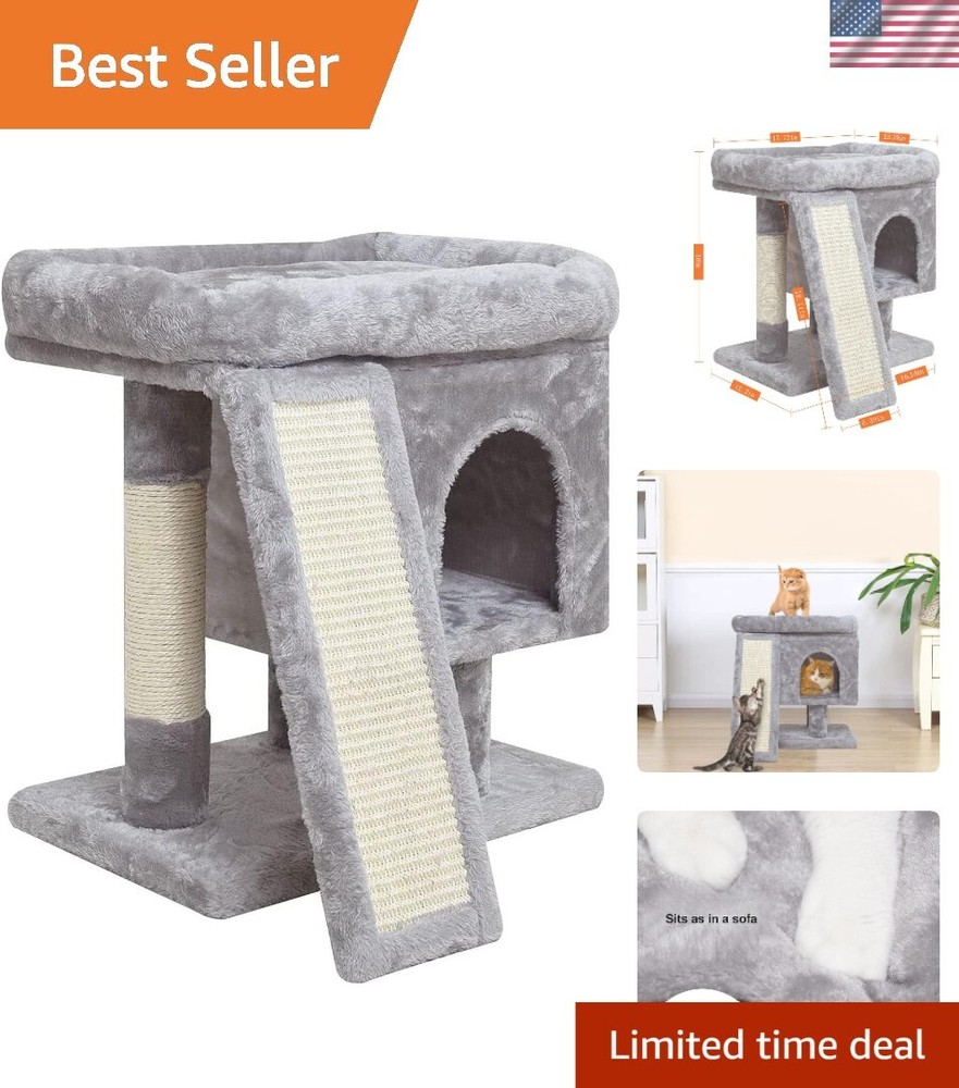 Modern Indoor Cat Activity Tower - Small Size Light Grey Condo for Kittens