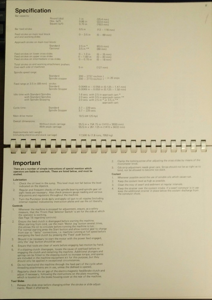 Wickman 1"-8 Spindle Bar Automatic Operators Handbook