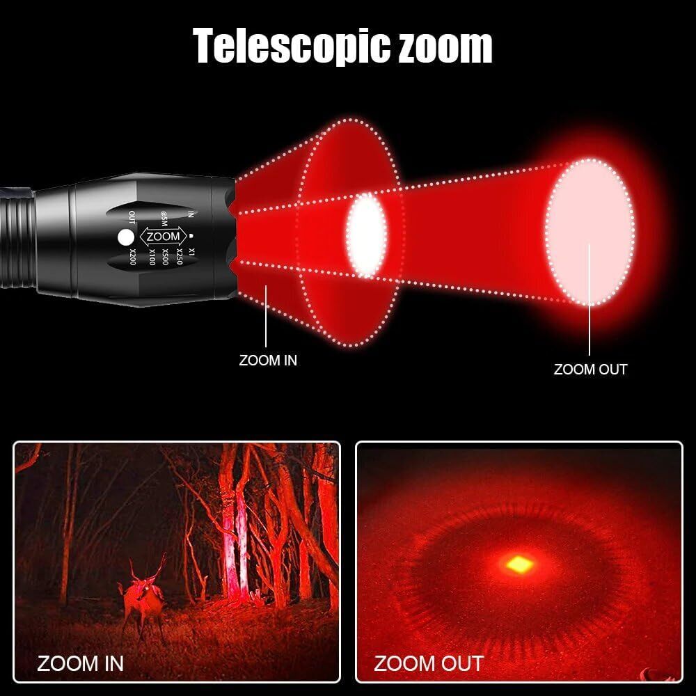 2 in 1 Zoomable Red White LED Flashlight Night Vision Navigation Astronomy Torch