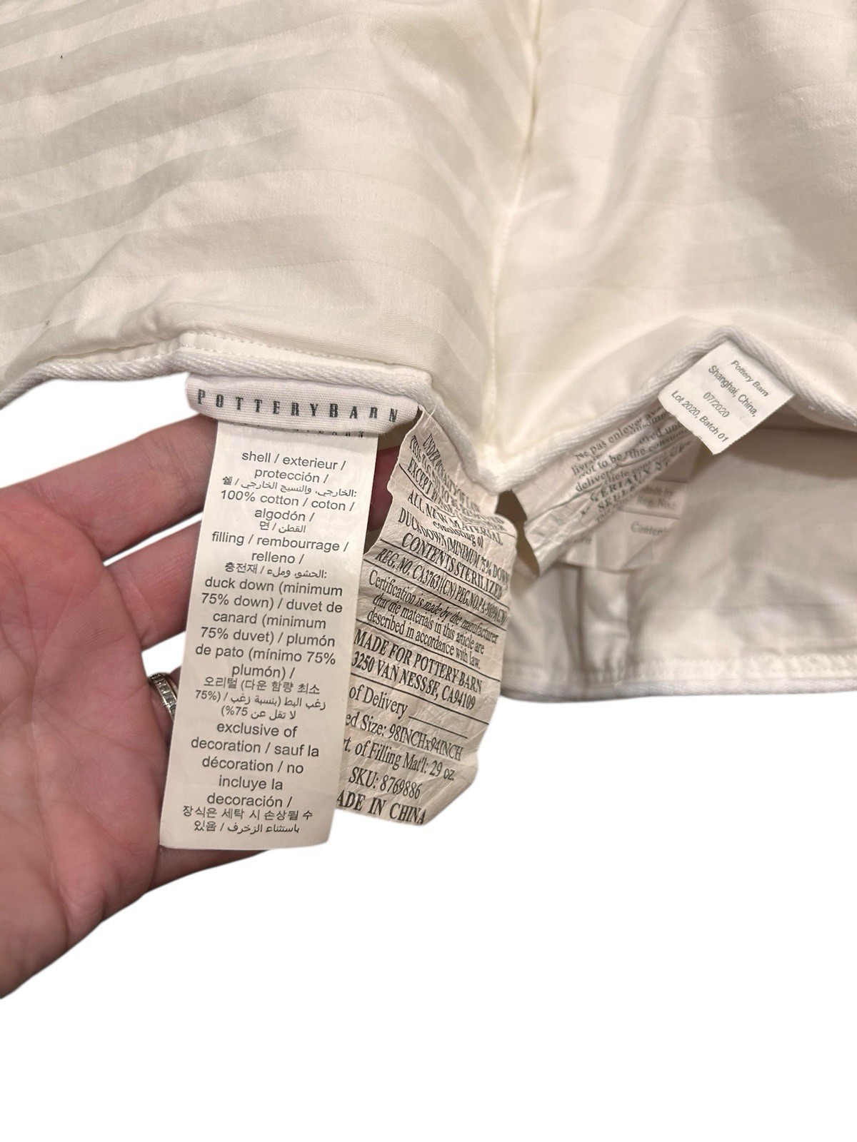 Pottery Barn White Down Filled Duvet Queen Size 98x94” EUC