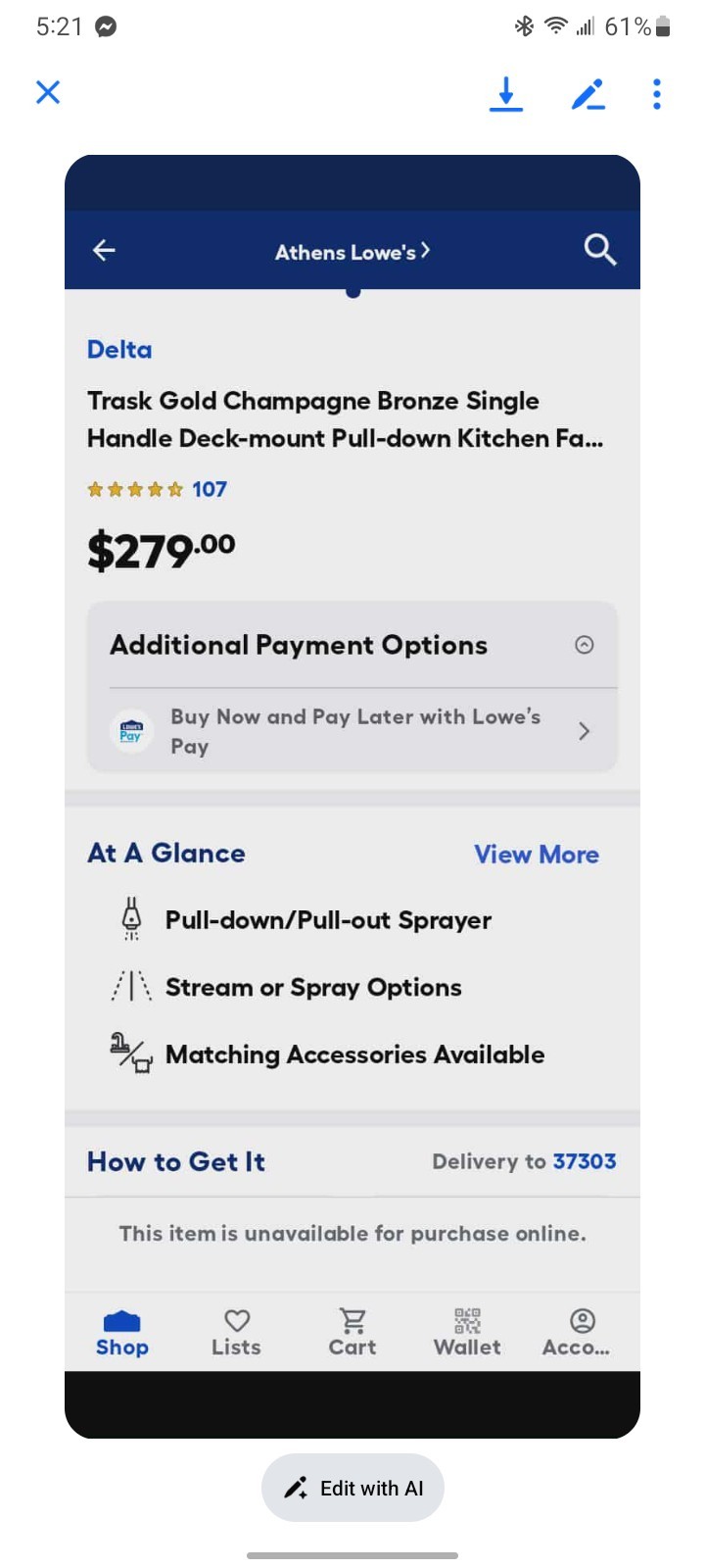 NEW! Delta Trask 19933-CZSD-DST Pull-Down Kitchen Faucet Champagne Bronze Finish