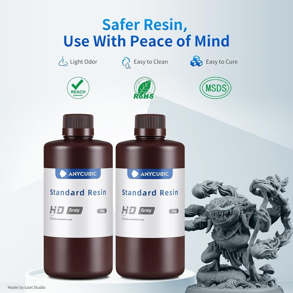 Upgraded 8K 3D Printer Resin - High Precision, Quick Curing & Durable HD Gray