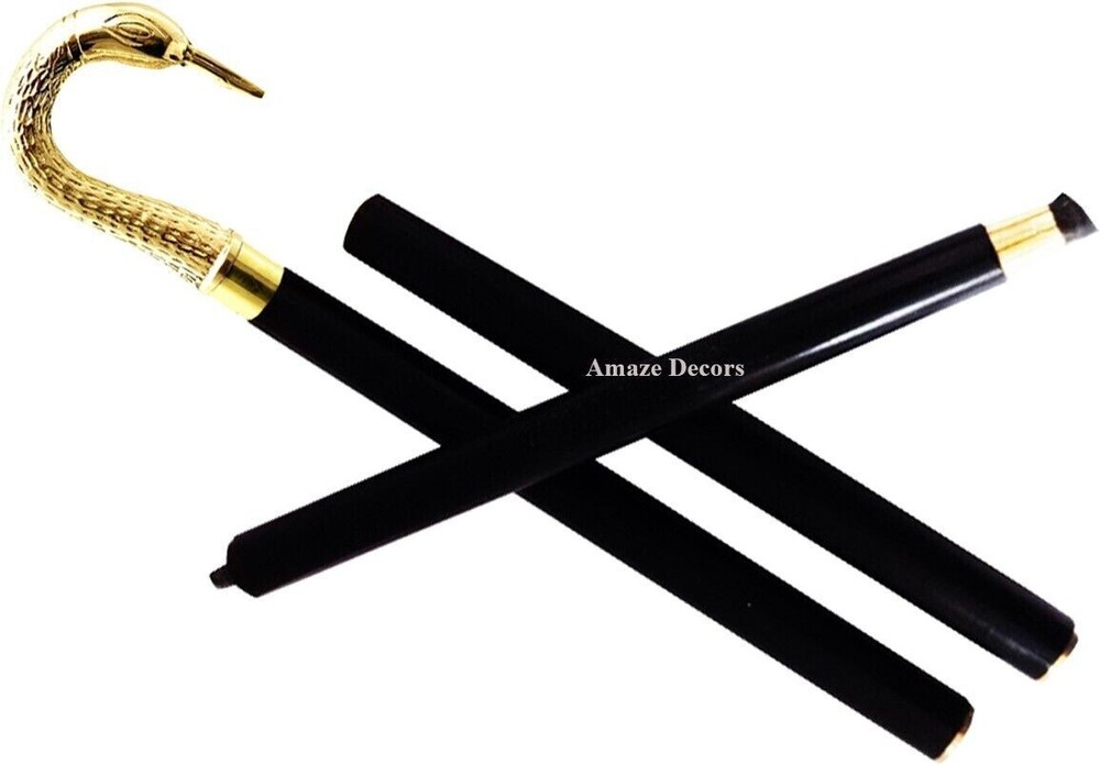 Swan Handle Antique Design Solid Brass Stylish Wood Foldable Walking Stick