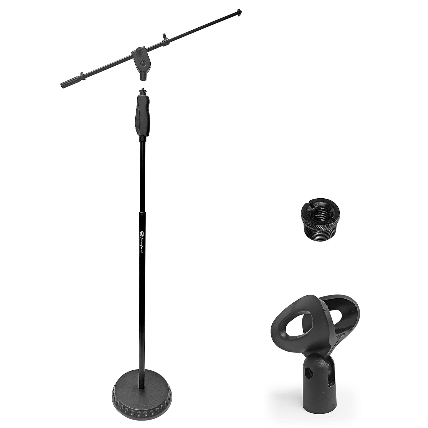 AxcessAbles One Hand Microphone Stand with Weighted Heavy Round Base and Quick