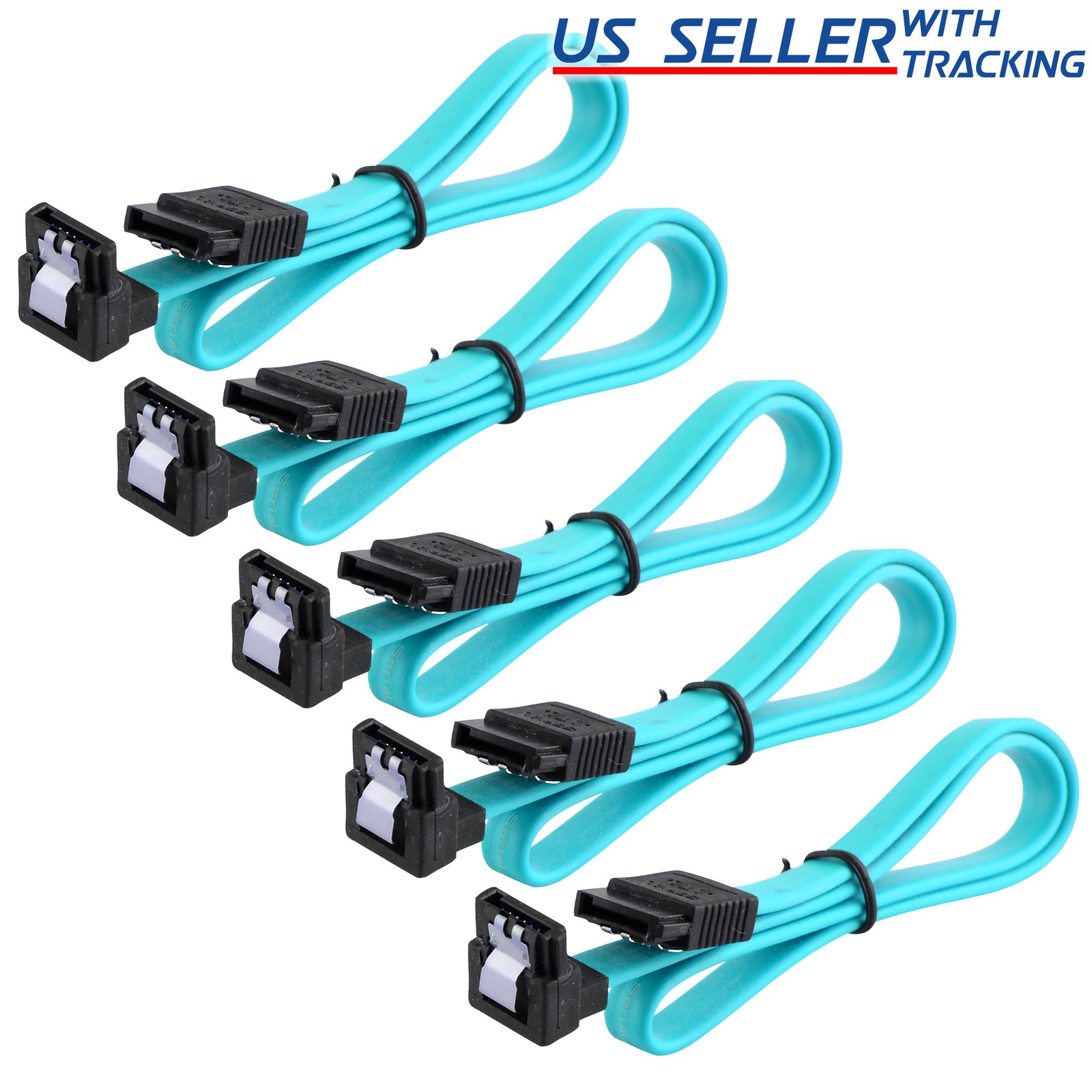 5x 18" SATA 3.0 Cable SATA3 III 6GB/s Right Angle SSD HDD Hard Drive, Blue