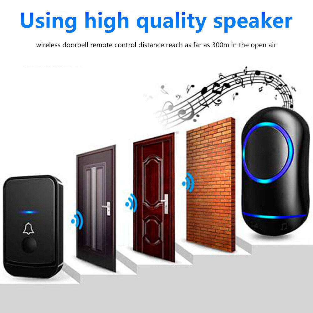 Wireless Doorbell Chime Waterproof Plugin Receiver Adjustable Volume 1000FT Kit