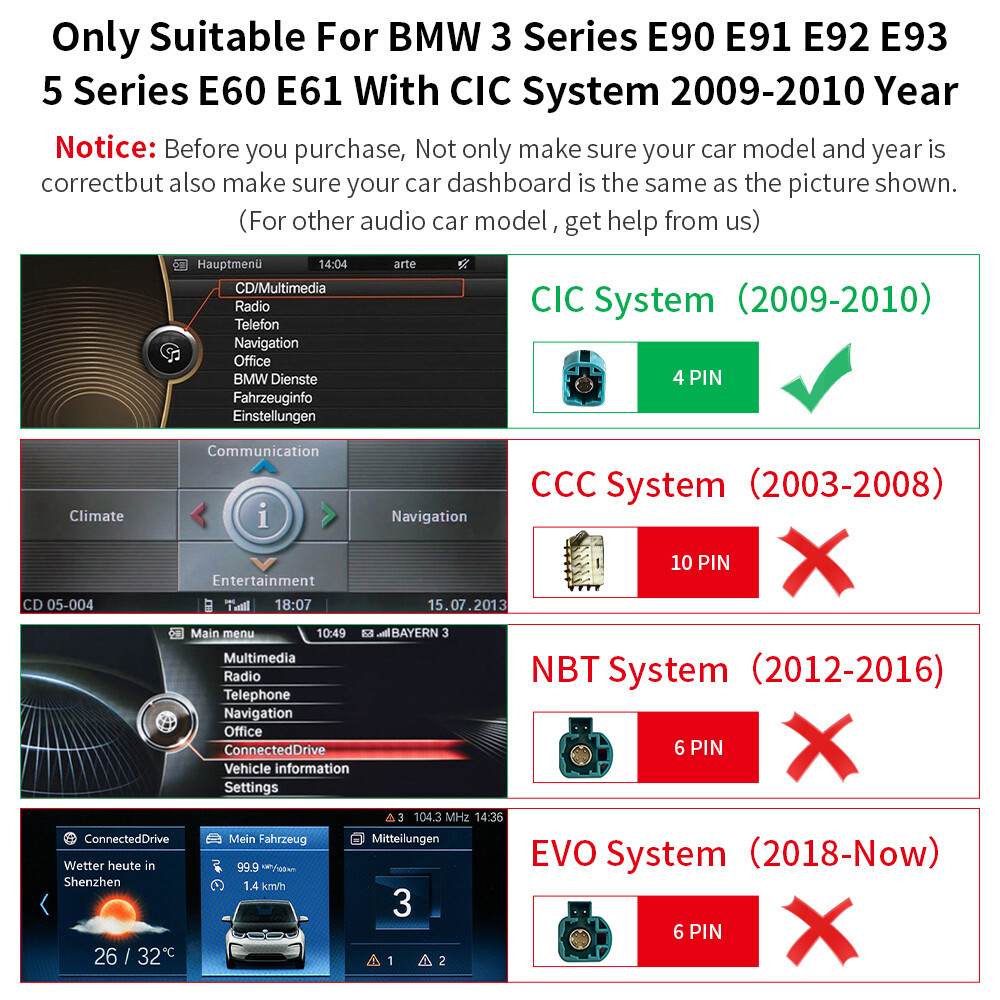 For BMW With CIC 3 5 Series E90 E91 E92 E93 E60 E61 Wireless CarPlay TouchScreen