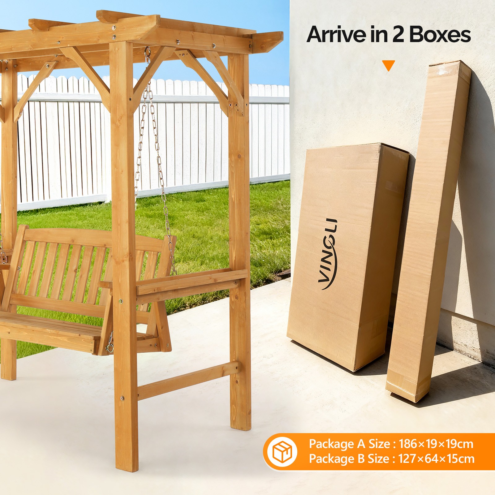 6 FT Wooden Swing Set with Bench Patio Furniture for Outdoor Yard Porch Garden