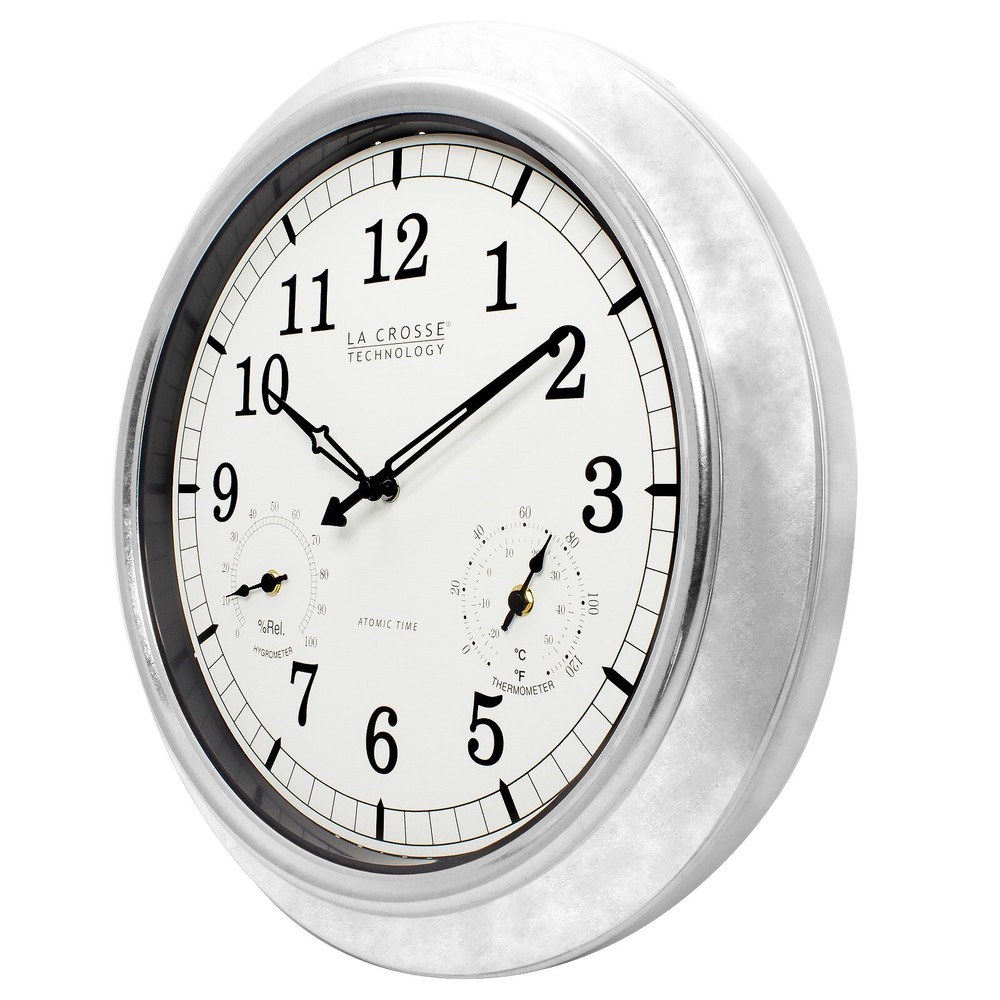 BBB87740 La Crosse Technology 18" Indoor/Outdoor Atomic Galvanized Wall Clock