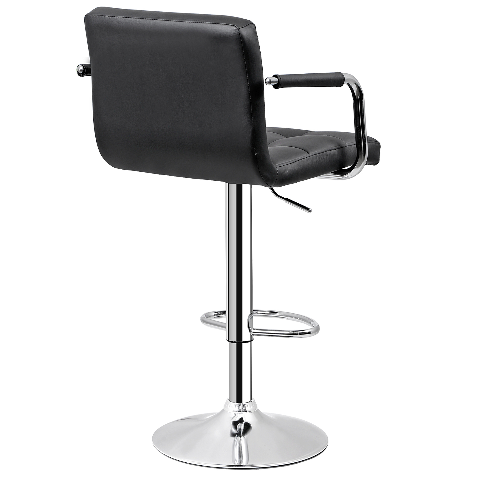 Modern PU Leather Bar Stools Set of 2 Adjustable Swivel Barstools w/ Back & Arms