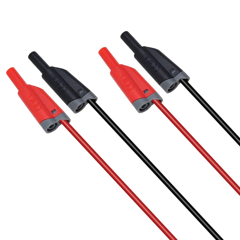 2-Pack Red & Black Stackable Banana Plug Leads for Multimeter & Circuit Testing