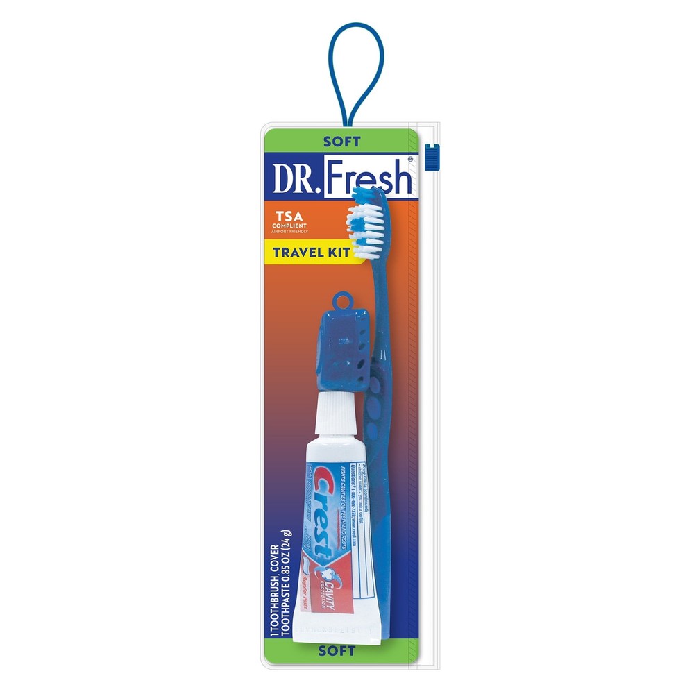 Dr. Fresh Travel Toothbrush Kit w/ Cap & Toothpaste Soft New (2 Pack)