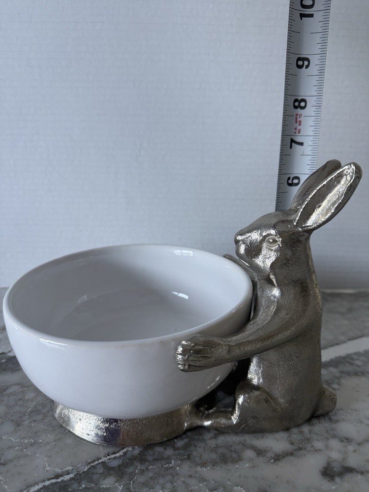 Objects d'Arts~Metal Silver Easter Bunny Rabbit~Candy Serving Bowl/Decor 6.25"