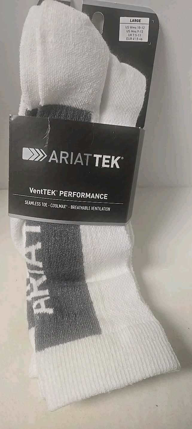 AriatTEK Performance Socks VentTEK  White Gray Coolmax Breathable New
