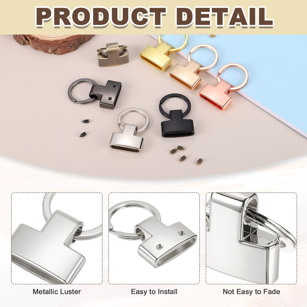 5 Sets Key Fob Hardware with Split Ring Holder for Car Keychain, Silver Tone
