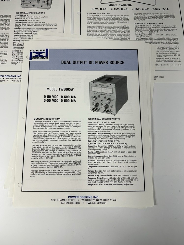 Power Designs Regulated DC Power Sources Products Presentation Data Sheets