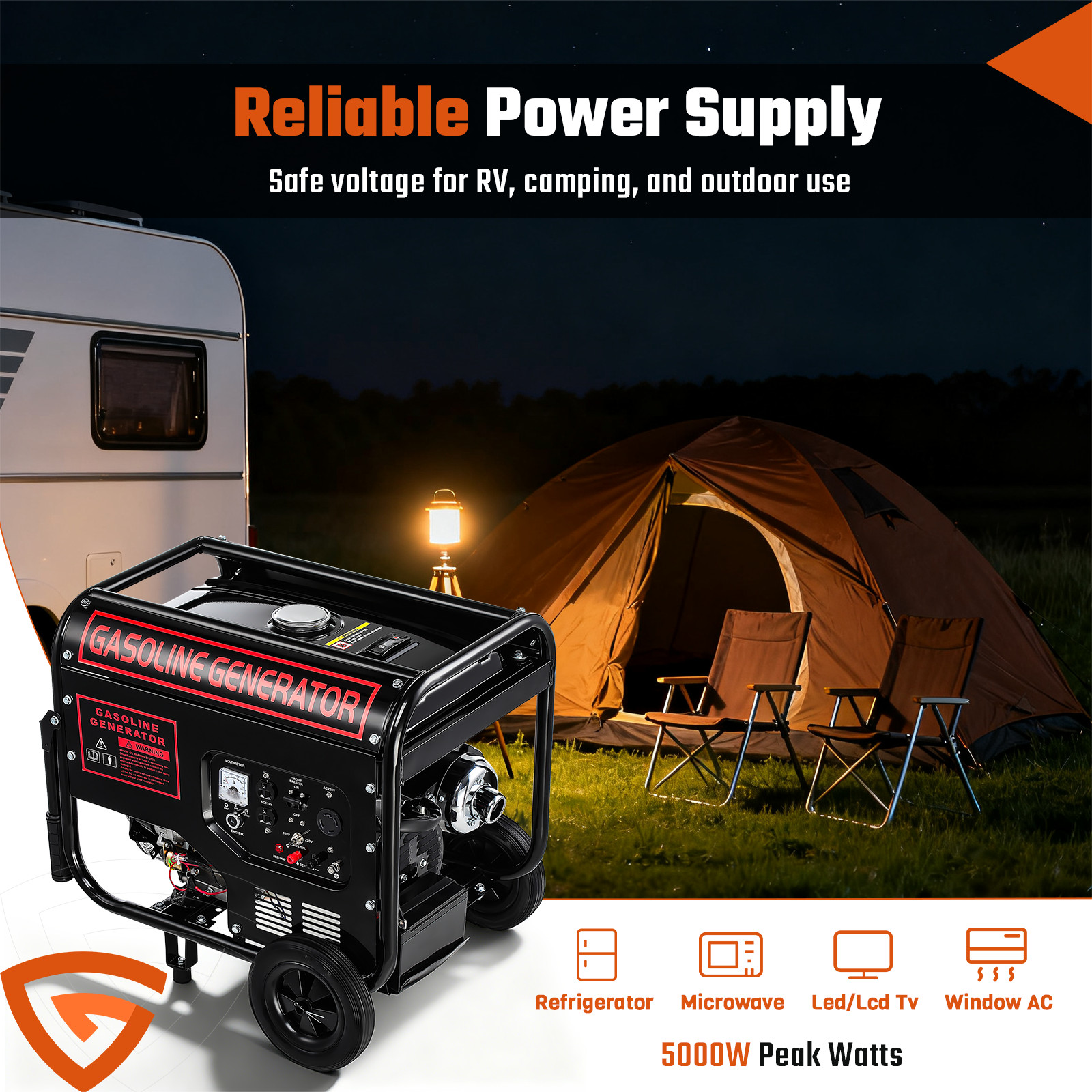 5000W Portable Inverter Generator Gas Powered Electric Start For Home Backup