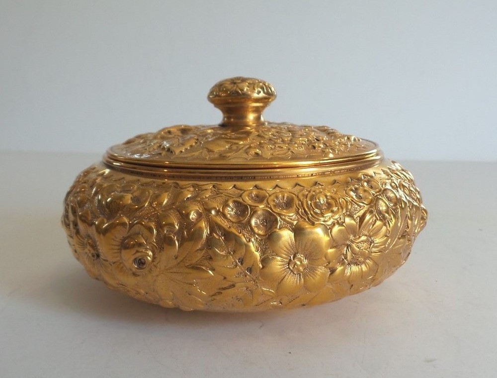 Sterling Silver Gilt Repousse 4.5" Embossed Lidded Box