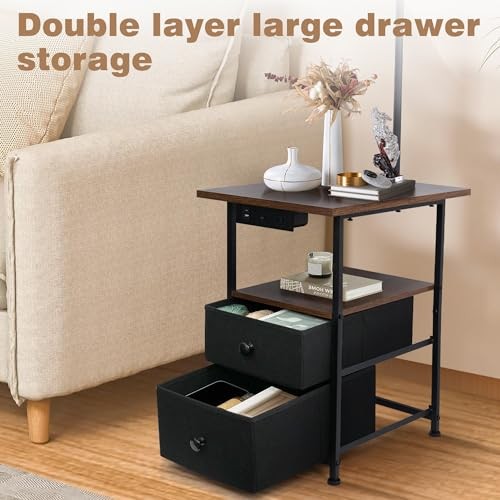 Floor Lamp with Table & 2 Drawers, End Table with 3 Color Rustic Brown