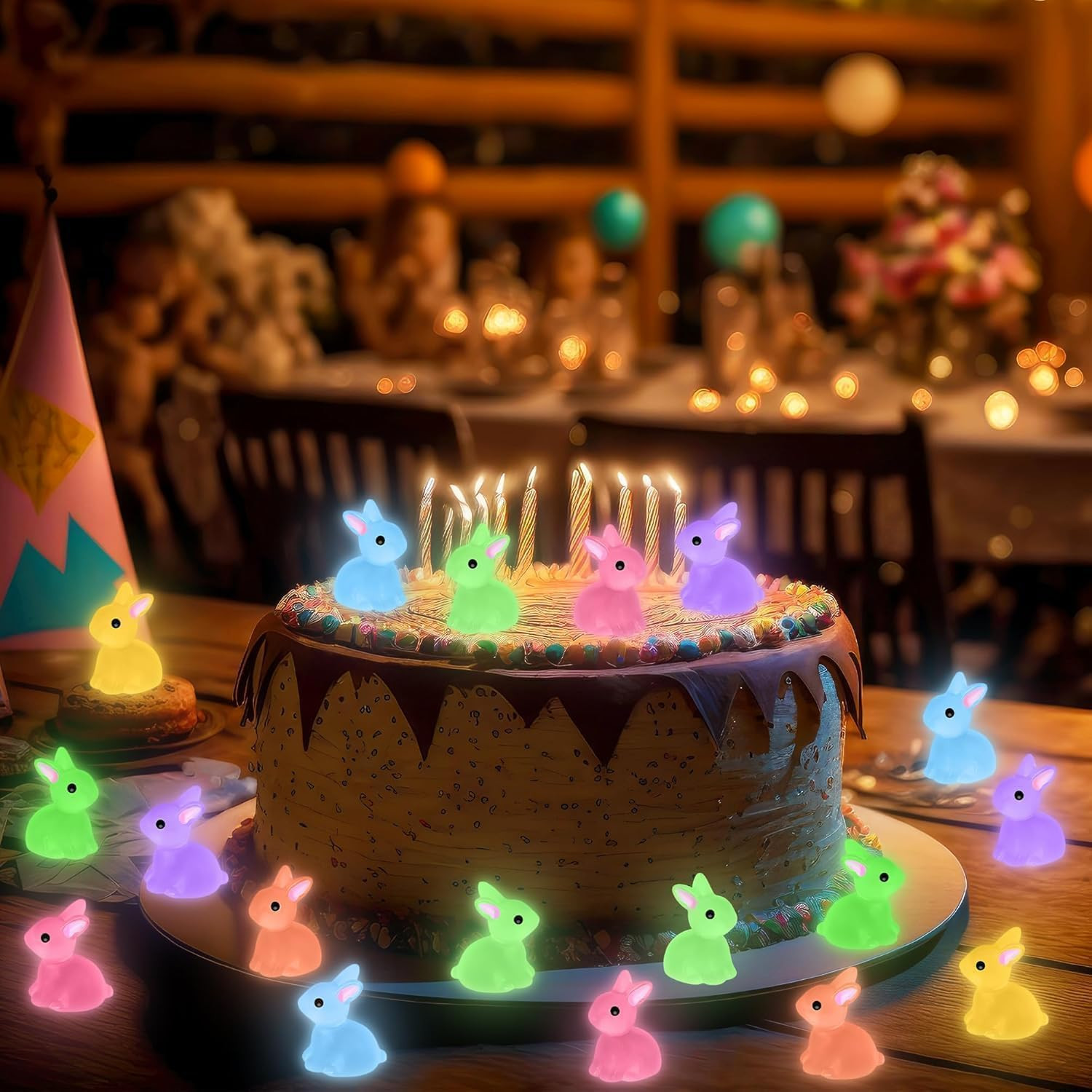 60pcs Easter Luminous Mini Resin Bunny,Glow in Dark Resin Rabbit Figures for Fai