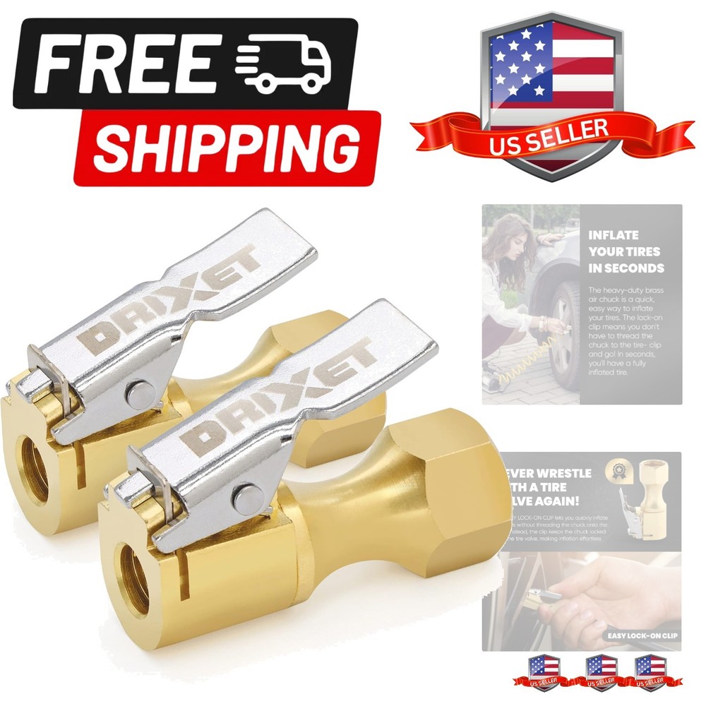 Air Chuck, Open Flow Heavy-Duty Locking Tire, with Quick Connect, Solid Brass...