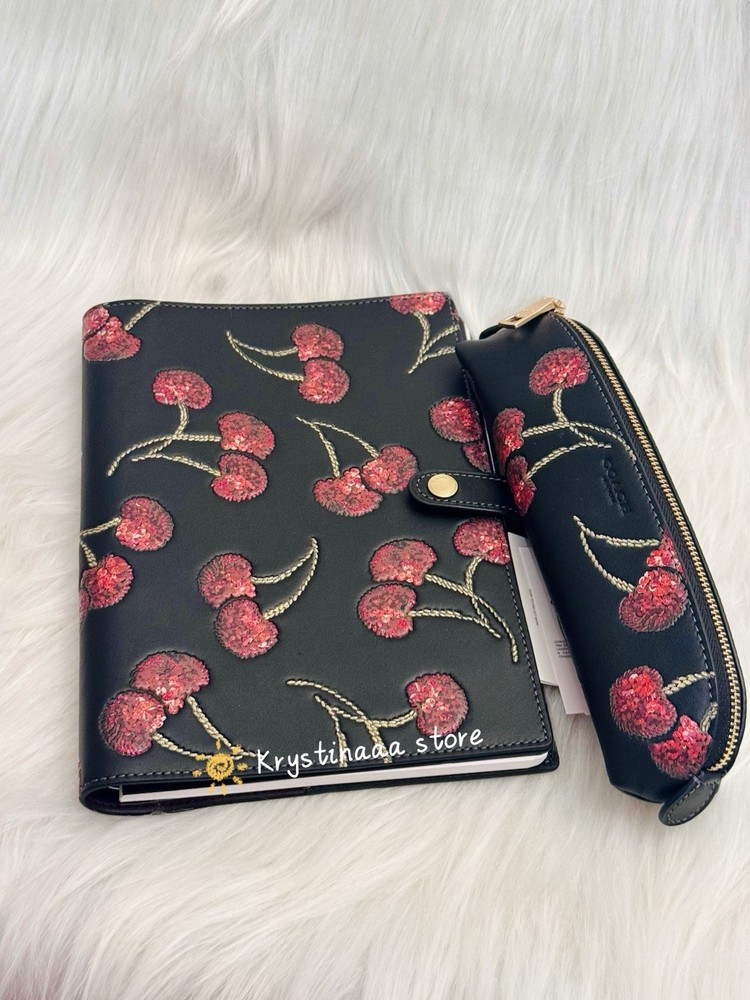 Bundle Set NWT Coach Cherry Print Notebook CDB79 &Coach Cherry Pencil Case CDC00