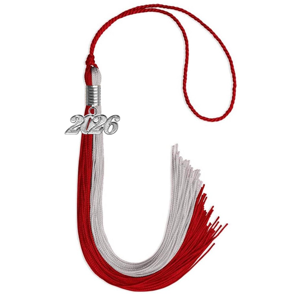 Endea Graduation Red/Grey Tassel With Silver Date Drop
