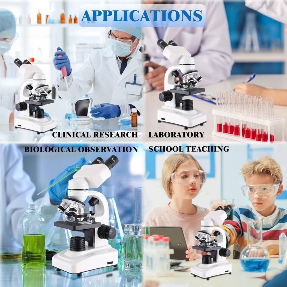 Compound Binocular Microscopes 64X-6000X with Electric Len, Microscope for Ad...