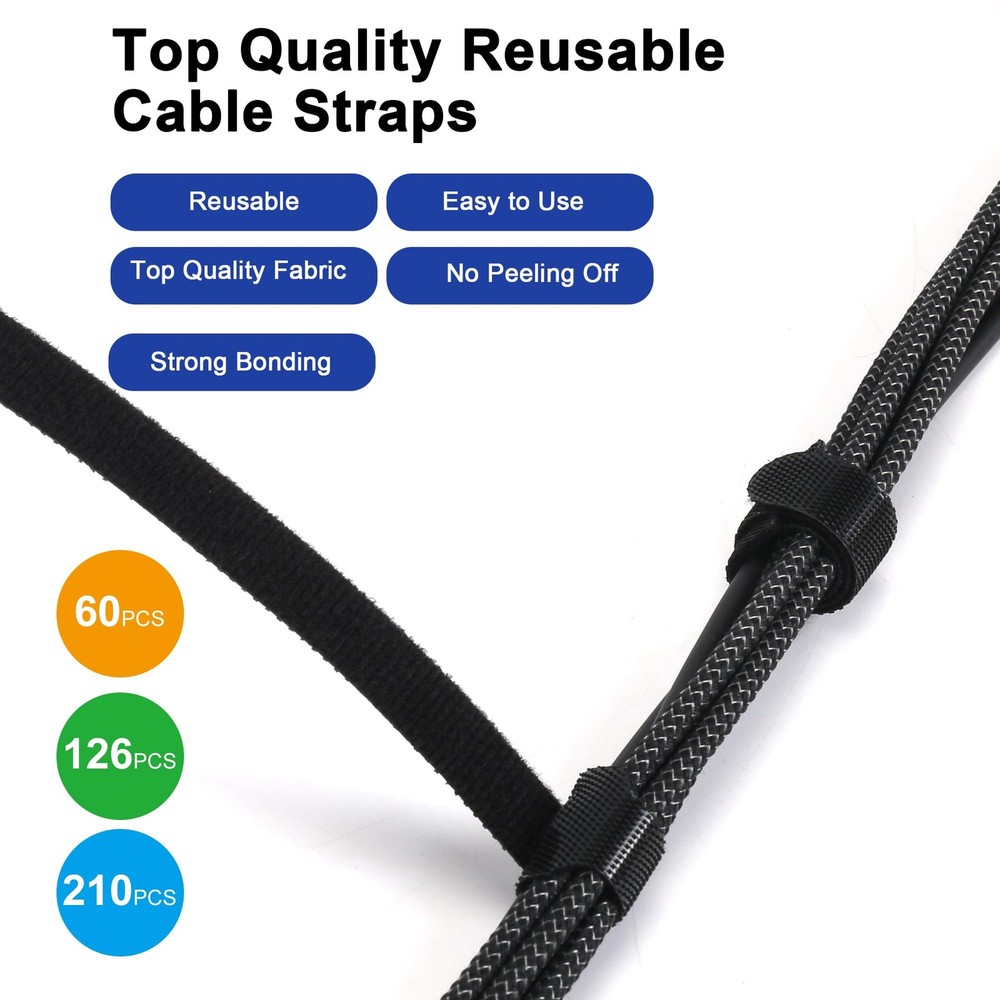 Reusable Hook Loop Cable Ties 210 PCS 6in Adjustable Cable Organizer